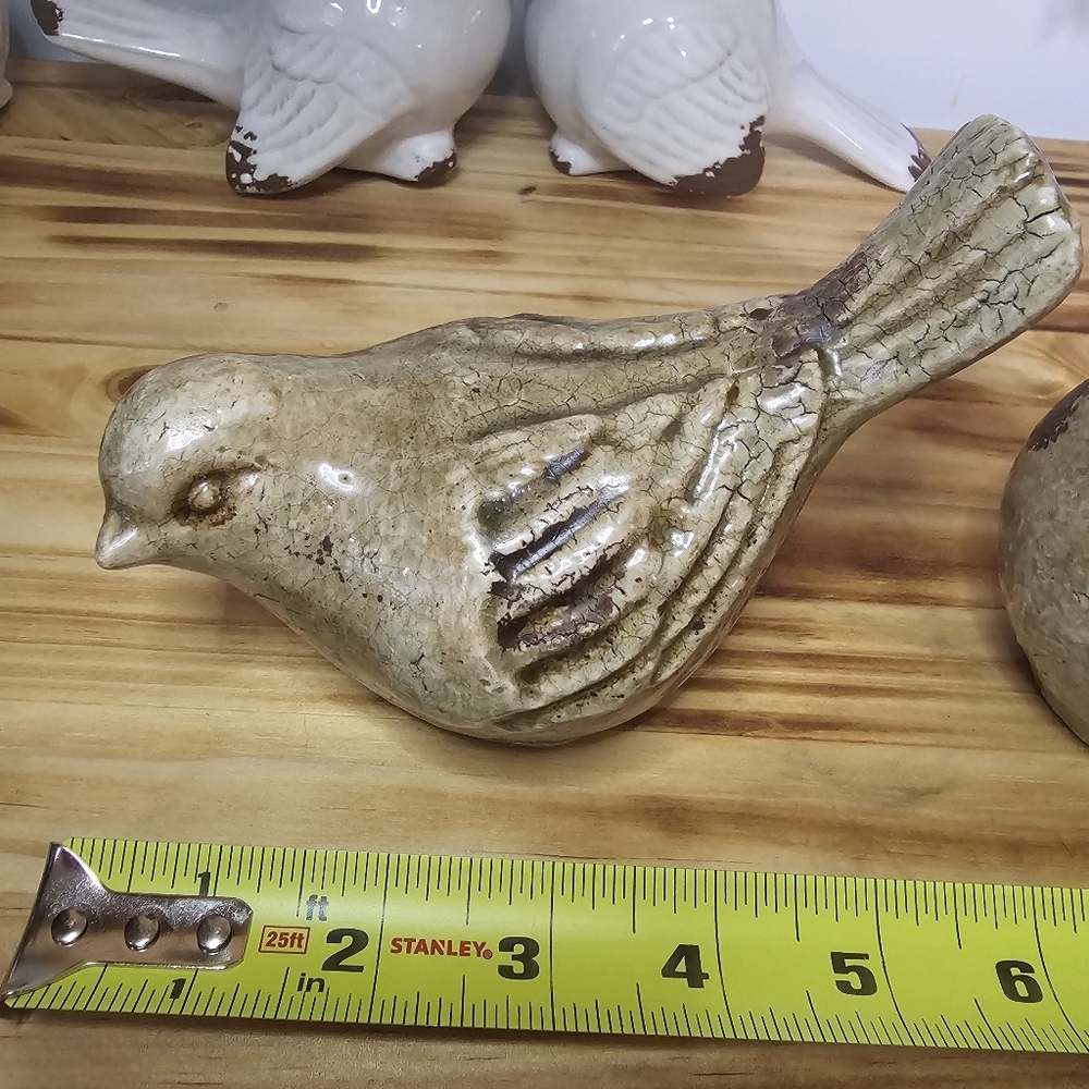 Pair Of (2) Vintage Ceramic Bird Figurines In Faux Stone Design